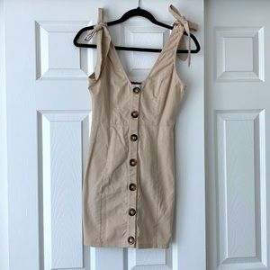 PrettyLittleThing Beige Button Up Detail Dress size US 4 / UK 8